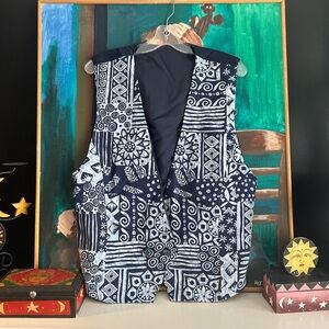 Geometric Navy and White Vest Large